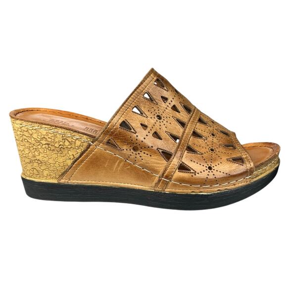 Spring Step Women’s Fusawedge Brown Leather Wedge Sandal Size 39 US 8.5 - Picture 1 of 12